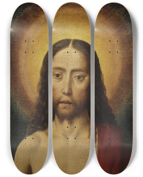 Triptych art skateboard deck of Dieric Bouts Head Of Christ by Dieric Bouts (1415-1475)