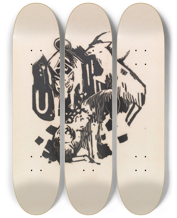 Triptych art skateboard deck of Franz Marc Three Animals by Franz Marc (1880-1916)