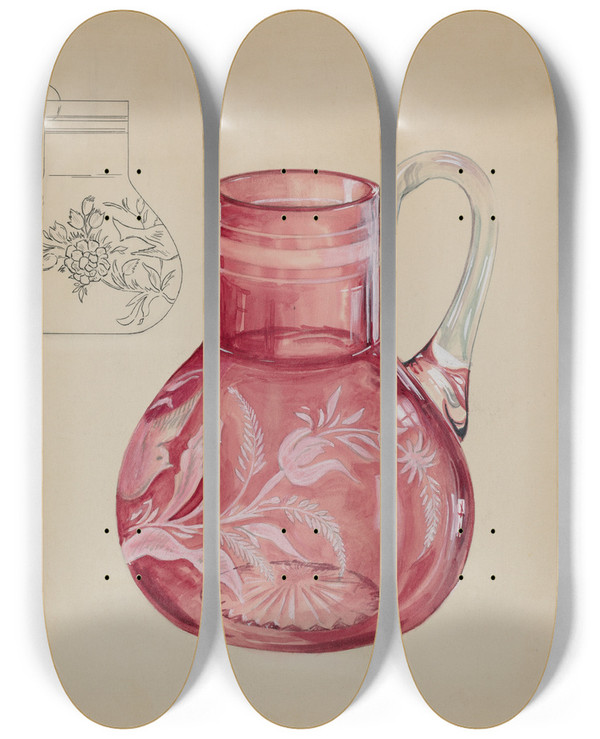 Triptych art skateboard deck of Ralph Atkinson Ruby Pitcher_1 by Ralph Atkinson (20-)