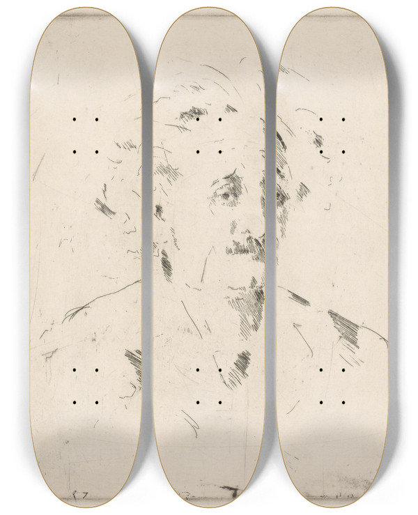 Triptych art skateboard deck of Henrik Lund Albert Einstein_1 by Henrik Lund (1879-1935)