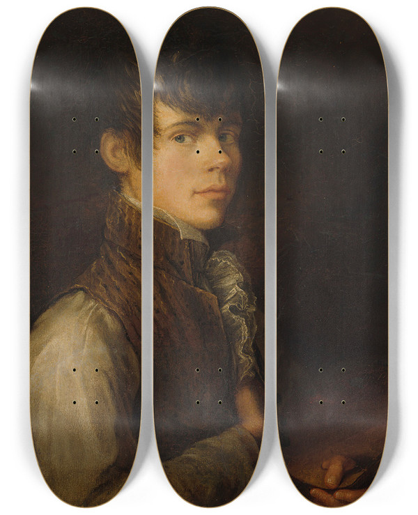 Triptych art skateboard deck of Alexander Laurus Selfportrait 1805 by Alexander Laureus (1783-1823)