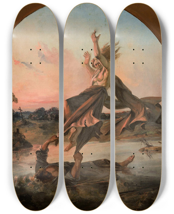 Triptych art skateboard deck of Ignacy Gierdziejewski Pestilent Air by Ignacy Gierdziejewski (1826-1860)