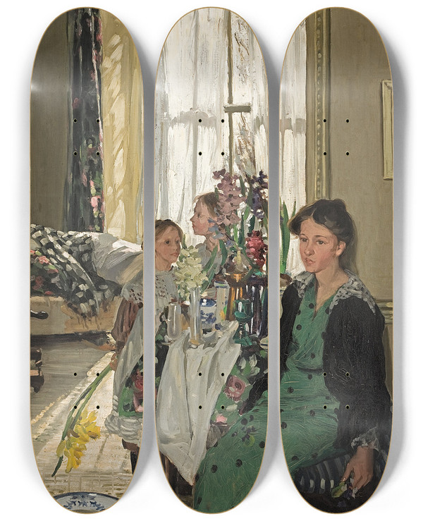 Triptych art skateboard deck of Hilda Fearon Studio Interior by Hilda Fearon (1878-1917)