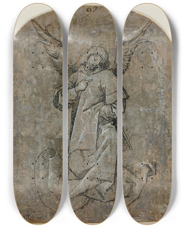 Triptych art skateboard deck of Mair Von Landshut Study Of An Angel by Mair Von Landshut (1450-1504)