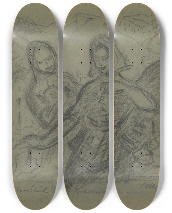 Triptych art skateboard deck of Tefan Polkorb During Grape Harvest by Stefan Polkorab