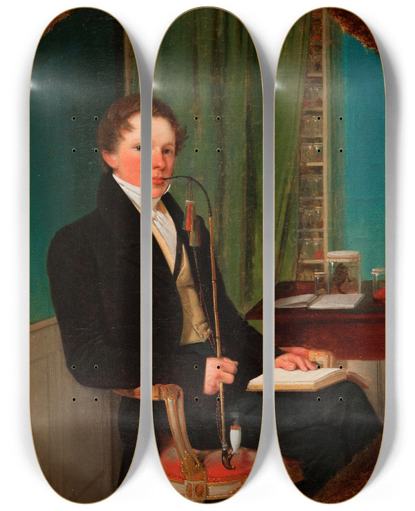 Triptych art skateboard deck of Wilhelm Bendz Portrait Of The Anatomist Henrik Carl Bang Bendz The Artists Brother by Wilhelm Bendz (1804-1832)
