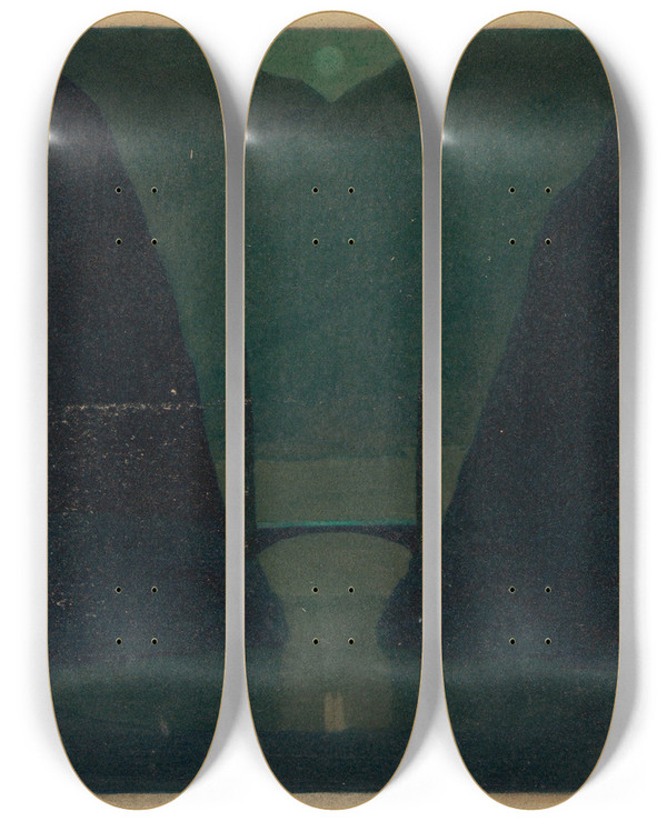 Triptych art skateboard deck of Herbert Crowley A Bridge In A Mountainous Landscape by Herbert Crowley (1873-1937)