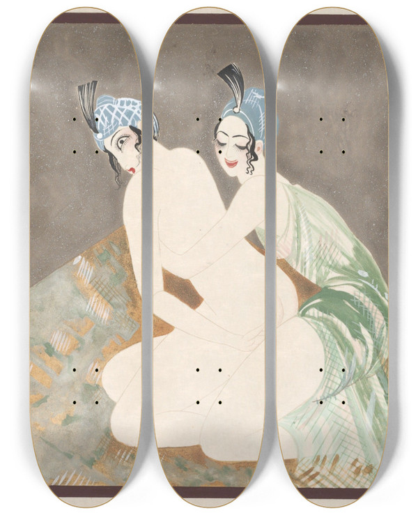 Triptych art skateboard deck of Francoislouis Schmied Histoire De La Princesse Boudour Pl17 by Francois Louis Schmied (1873-1941)