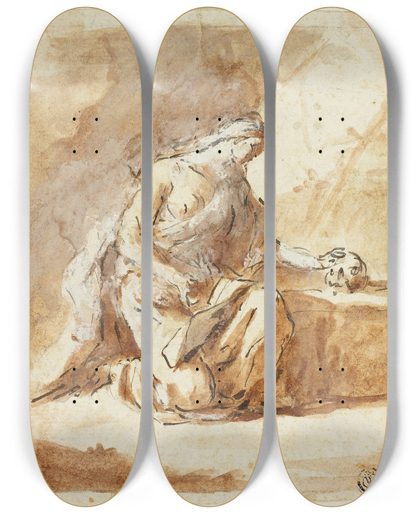 Triptych art skateboard deck of Domenico Mondo Penitent Magdalene by Domenico Mondo (1723-1806)