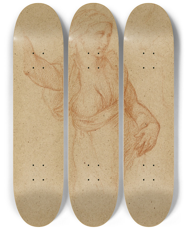 Triptych art skateboard deck of Narcissevirgile Diaz De La Pea Etude De Femme Drape by Narcisse-Virgile Diaz de La Pea (1808-1876)