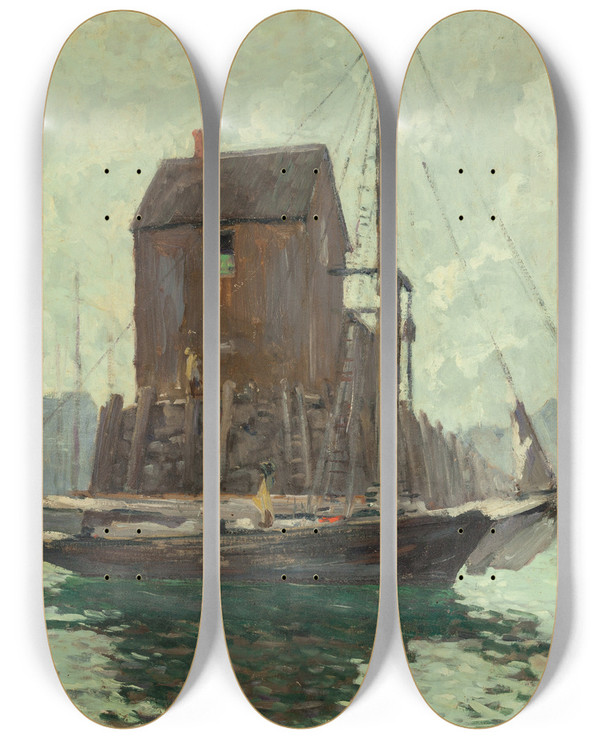 Triptych art skateboard deck of Jonas Lie Low Tide by Jonas Lie (1880-1940)
