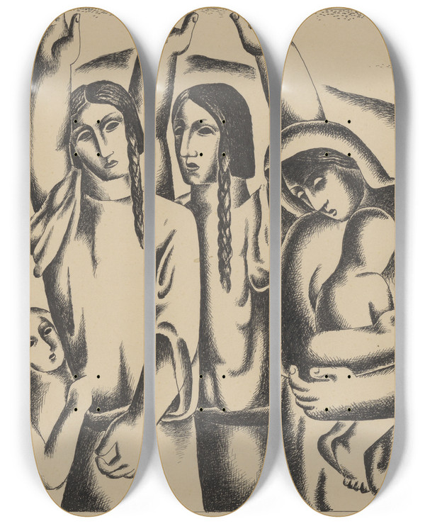 Triptych art skateboard deck of Mikul Galanda Misery by Mikulas Galanda (1895-1938)