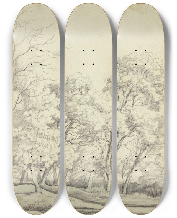 Triptych art skateboard deck of Roelant Roghman Forest Section by Roelant Roghman (1627-1692)
