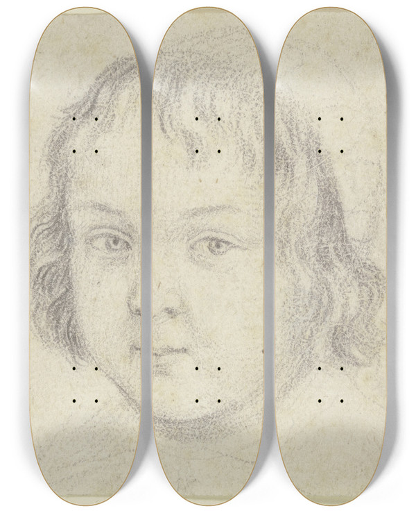 Triptych art skateboard deck of Robert Nanteuil Portrait Of A Child by Robert Nanteuil (1623-1678)