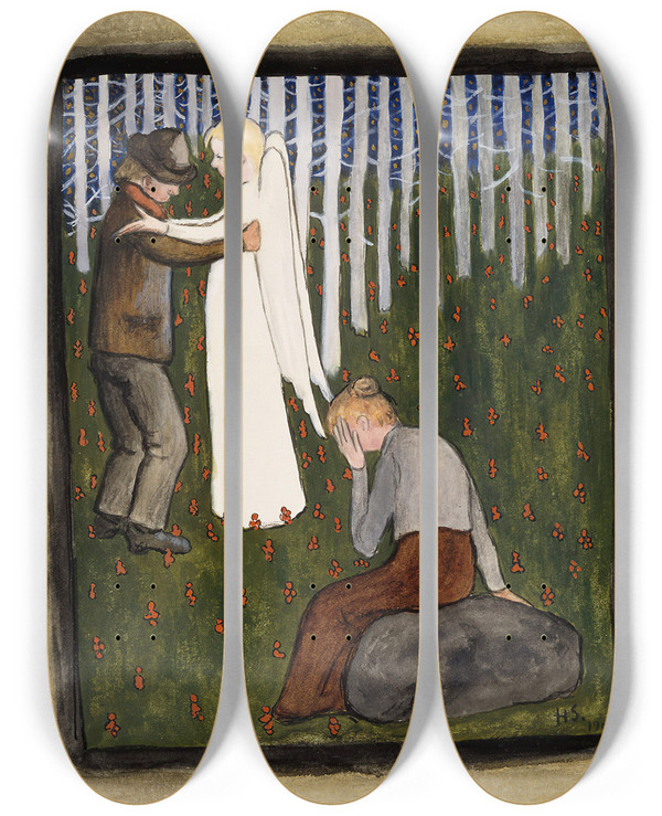 Triptych art skateboard deck of Hugo Simberg Dream by Hugo Simberg (1873-1917)