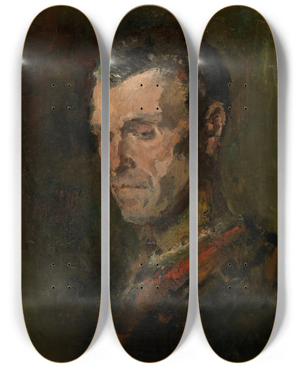 Triptych art skateboard deck of Pericles Pantazis Head Of A Man by Pericles Pantazis (1864-1871)