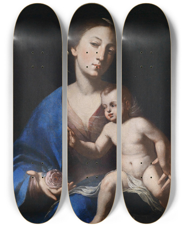 Triptych art skateboard deck of Bernardo Cavallino The Virgin And Child by Bernardo Cavallino (1616-1656)