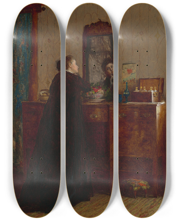 Triptych art skateboard deck of Eastman Johnson The Toilet by Eastman Johnson (1824-1906)