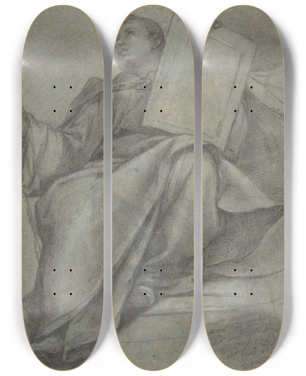 Triptych art skateboard deck of Denys Calvaert Seated Monk by Denys Calvaert (1540-1619)