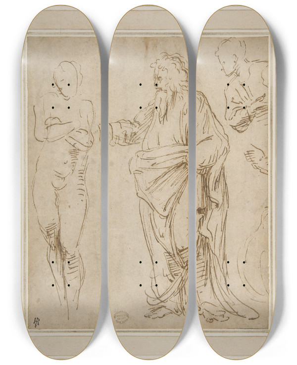 Triptych art skateboard deck of Vincenzo Tamagni Creation Of Eve by Vincenzo Tamagni (1492-1530)