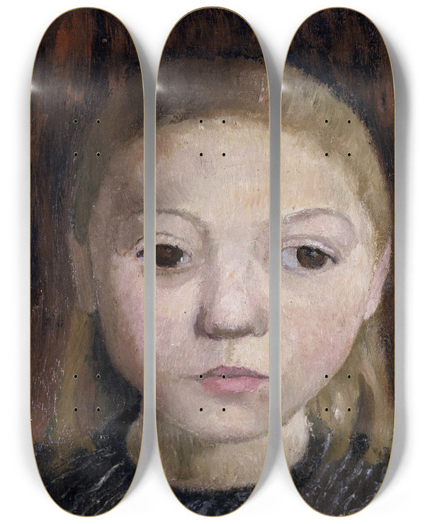 Triptych art skateboard deck of Paula Modersohnbecker Head Of A Girl by Paula Modersohn-Becker (1876-1907)