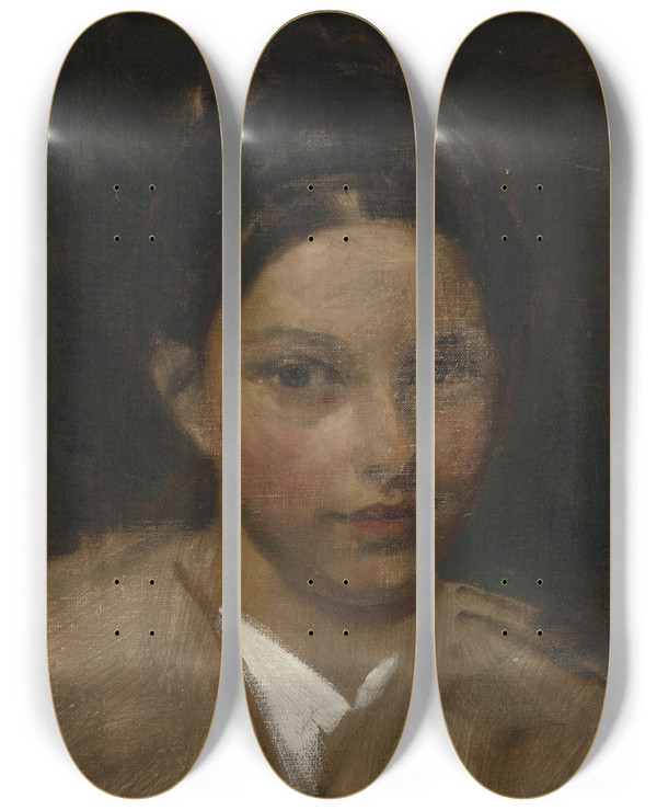 Triptych art skateboard deck of Albert Ritzberger Mdchenportrt by Albert Ritzberger (1853-1915)