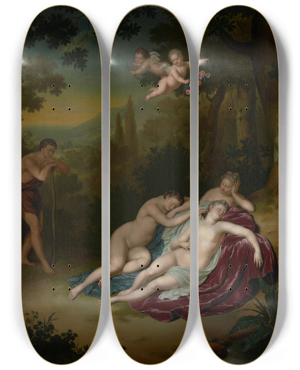 Triptych art skateboard deck of Willem Van Mieris Cimon And Iphigenia_2 by Willem Van Mieris (1662-1747)