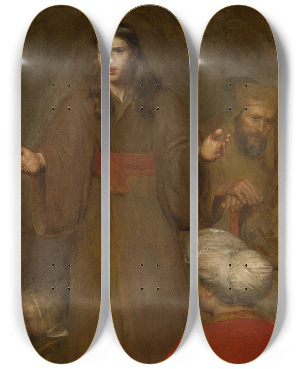 Triptych art skateboard deck of Aert De Gelder Christ Blessing The Children by Aert de Gelder (1645-1727)