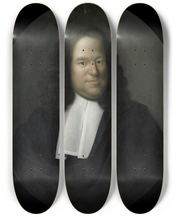 Triptych art skateboard deck of Pieter Van Der Werff Portrait Of Johan Kieviet Director Of The Rotterdam Chamber Of The Dutch East India Company Elected 1664 by Pieter Van Der Werff (1665-1722)