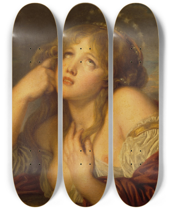 Triptych art skateboard deck of Jeanbaptiste Greuze Ariadne by Jean-Baptiste Greuze (1725-1805)