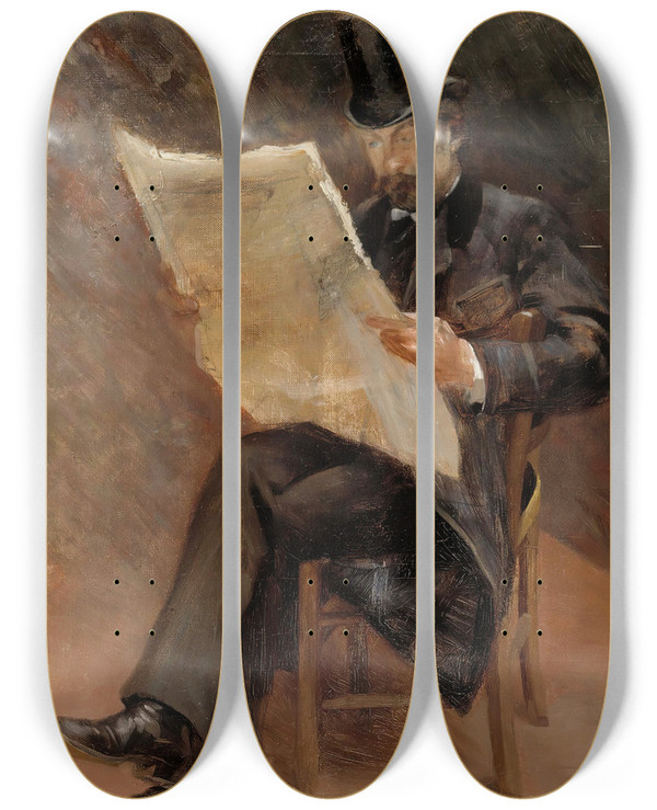 Triptych art skateboard deck of Torsten Wasastjerna Sanomalehden Lukija Bjrn Wasastjerna by Torsten Wasastjerna (1863-1924)