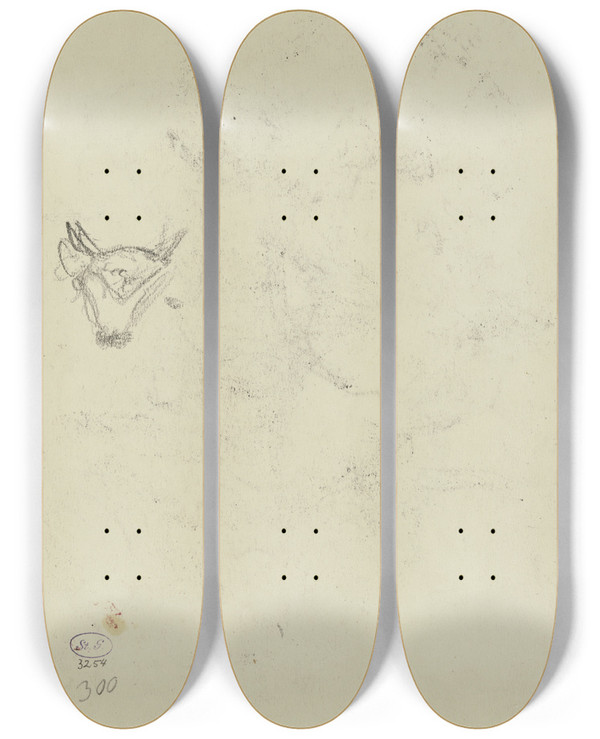 Triptych art skateboard deck of Lovis Corinth Bulls Head by Lovis Corinth (1858-1925)