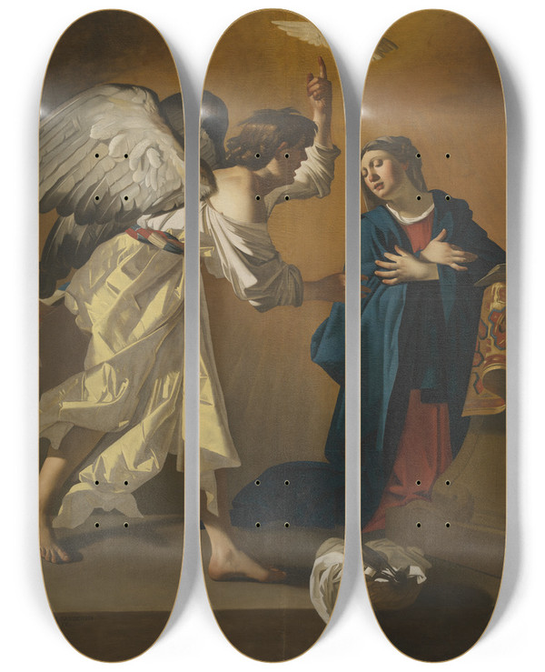 Triptych art skateboard deck of Jan Janssens The Annunciation by Jan Janssens