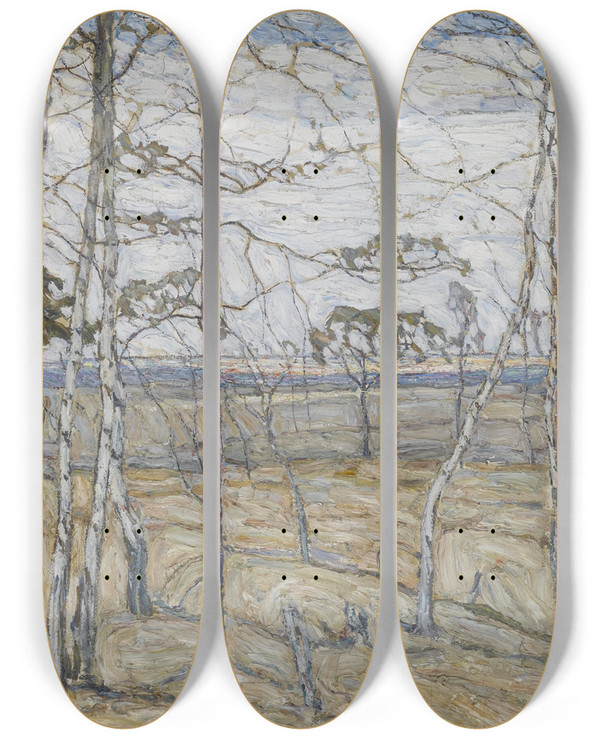 Triptych art skateboard deck of Abraham Manievich Birch Trees by Abraham Manievich (1881-1942)