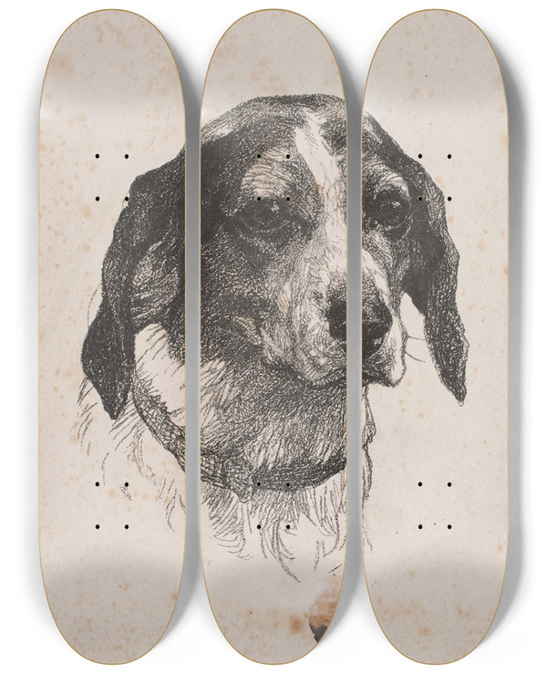 Triptych art skateboard deck of Alexander Blom Et Hundehoved_2 by Alexander Blom (1859-1933)