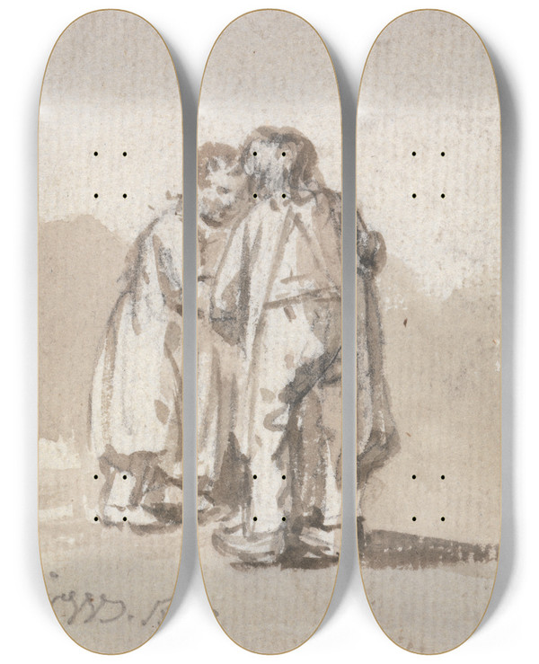 Triptych art skateboard deck of James Ward A Boy And Girl Conversing by James Ward (1769-1859)