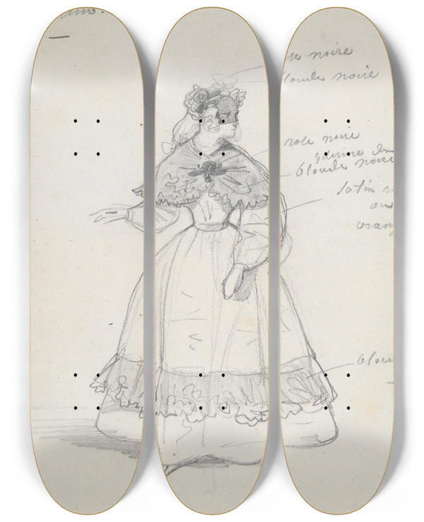 Triptych art skateboard deck of Paul Gavarni Domino by Paul Gavarni (1804-1866)