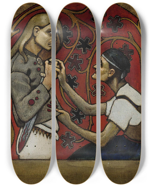 Triptych art skateboard deck of Akseli Gallenkallela The Fratricide by Akseli Gallen Kallela (1865-1931)