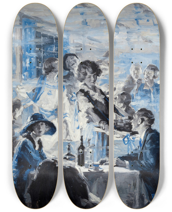 Triptych art skateboard deck of William Meade Prince The Blue Mule by William Meade Prince (1893-1951)