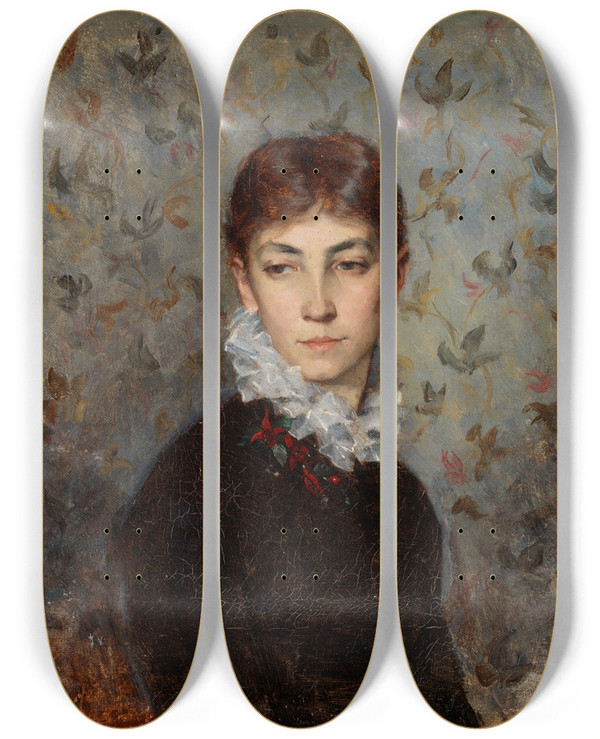 Triptych art skateboard deck of Maria Wiik Portrait Of The Artists Sister Miss Hilda Wiik by Maria Wiik (1853-1928)