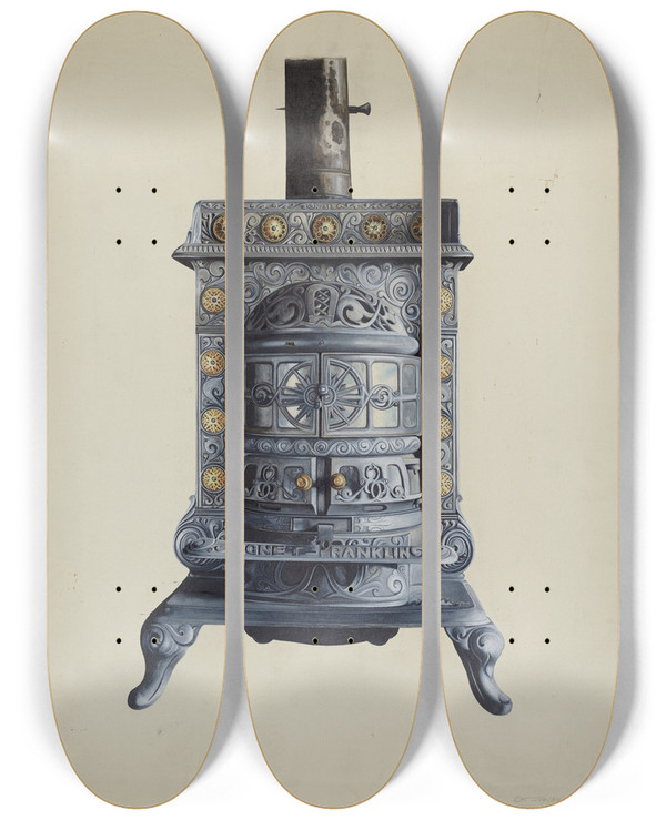 Triptych art skateboard deck of Einar Heiberg Stove by Einar Heiberg