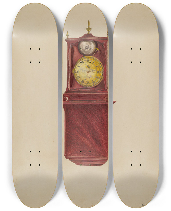 Triptych art skateboard deck of Jordan E Wall Clock Antique by Jordan E