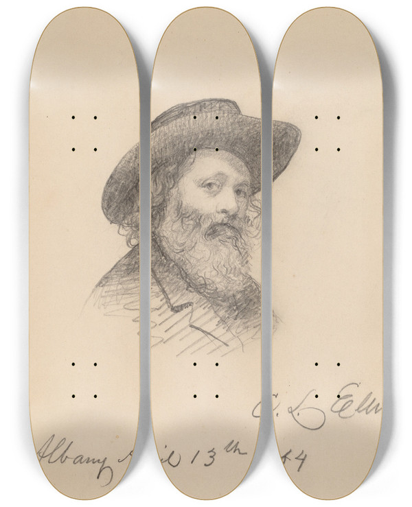 Triptych art skateboard deck of Charles Loring Elliott Portrait Of The Artist Asa W Twitchell by Charles Loring Elliott (1812-1868)