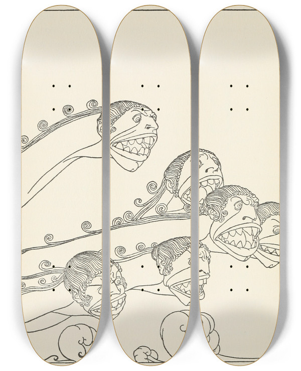 Triptych art skateboard deck of Padraic Colum The Childrens Homer Pl 44 by Padraic Colum (1881-1972)