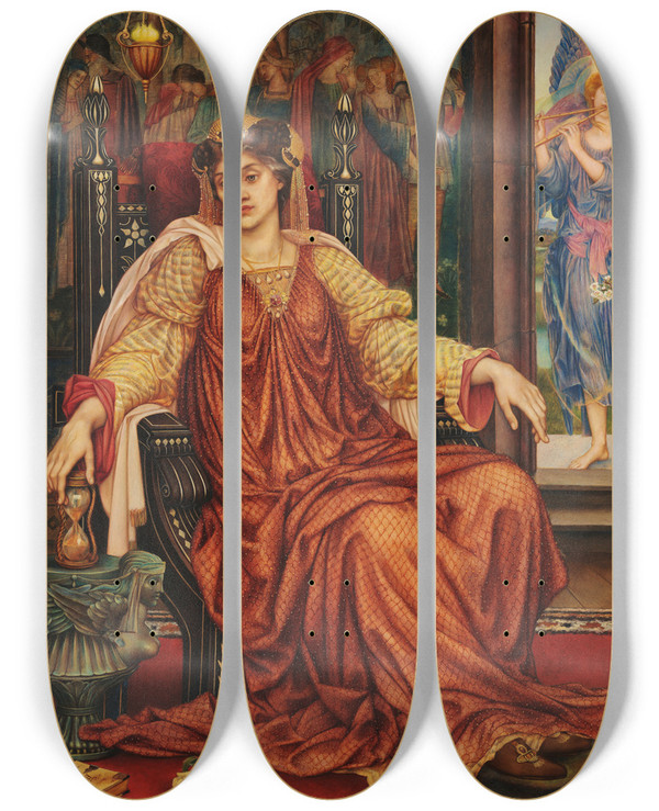 Triptych art skateboard deck of Evelyn De Morgan The Hour Glass by Evelyn De Morgan (1855-1919)