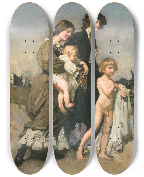 Triptych art skateboard deck of George Washington Lambert The Holiday Group The Bathers by George Washington Lambert (1873-1930)
