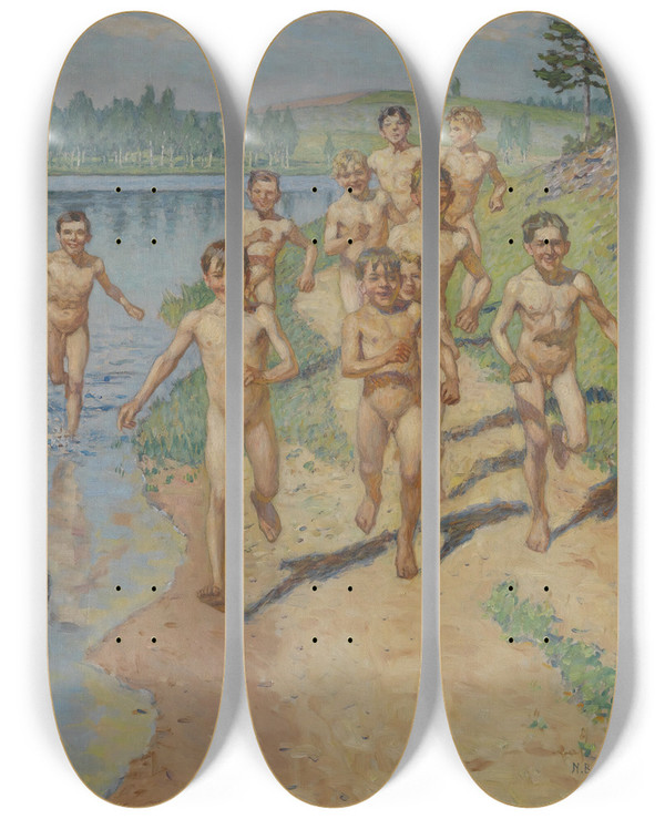 Triptych art skateboard deck of Nikolai Bogdanovbelsky The Future Sportsmen by Nikolai Bogdanov-Belsky (1868-1945)