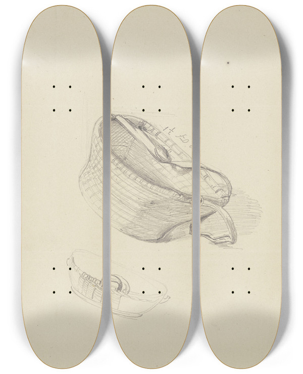 Triptych art skateboard deck of Jakob Becker Straw Basket by Jakob Becker (1810-1872)