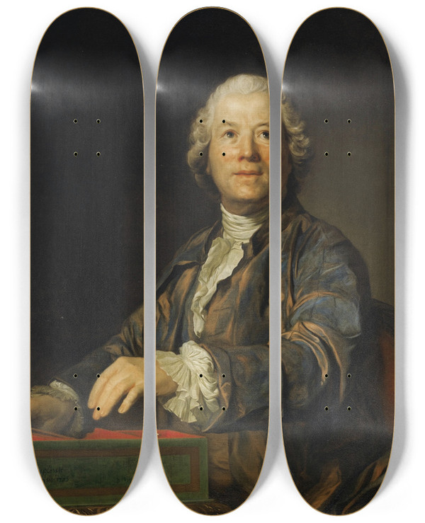 Triptych art skateboard deck of Joseph Siffred Duplessis Portrait Of Christoph Willibald Ritter Von Gluck by Joseph Siffred Duplessis (1725-1802)