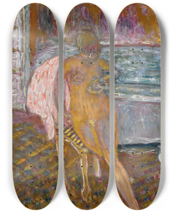 Triptych art skateboard deck of Pierre Bonnard Femme Sa Toilette by Pierre Bonnard (1867-1947)